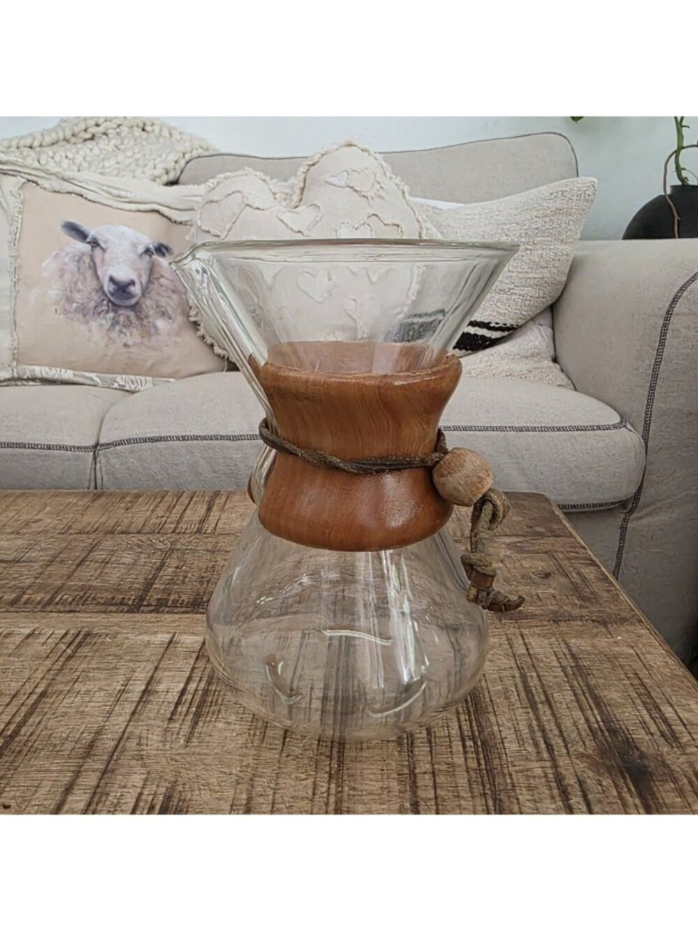 Vintage Chemex Pour Over Coffee Maker Pyrex Glass 8" Brewer Wood Collar 2411340